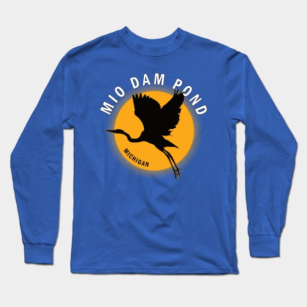 Mio Dam Pond in Michigan Heron Sunrise Long Sleeve T-Shirt by BirdsEyeWorks